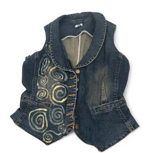Cache Blue Denim Vest with Swirl Detail Size 12